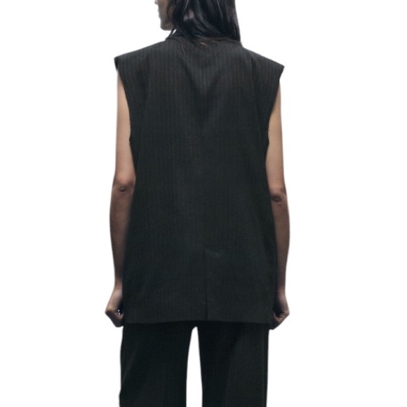 NWT Zara Black Pinstripe Print Oversized Blazer Vest - S - Picture 3 of 15